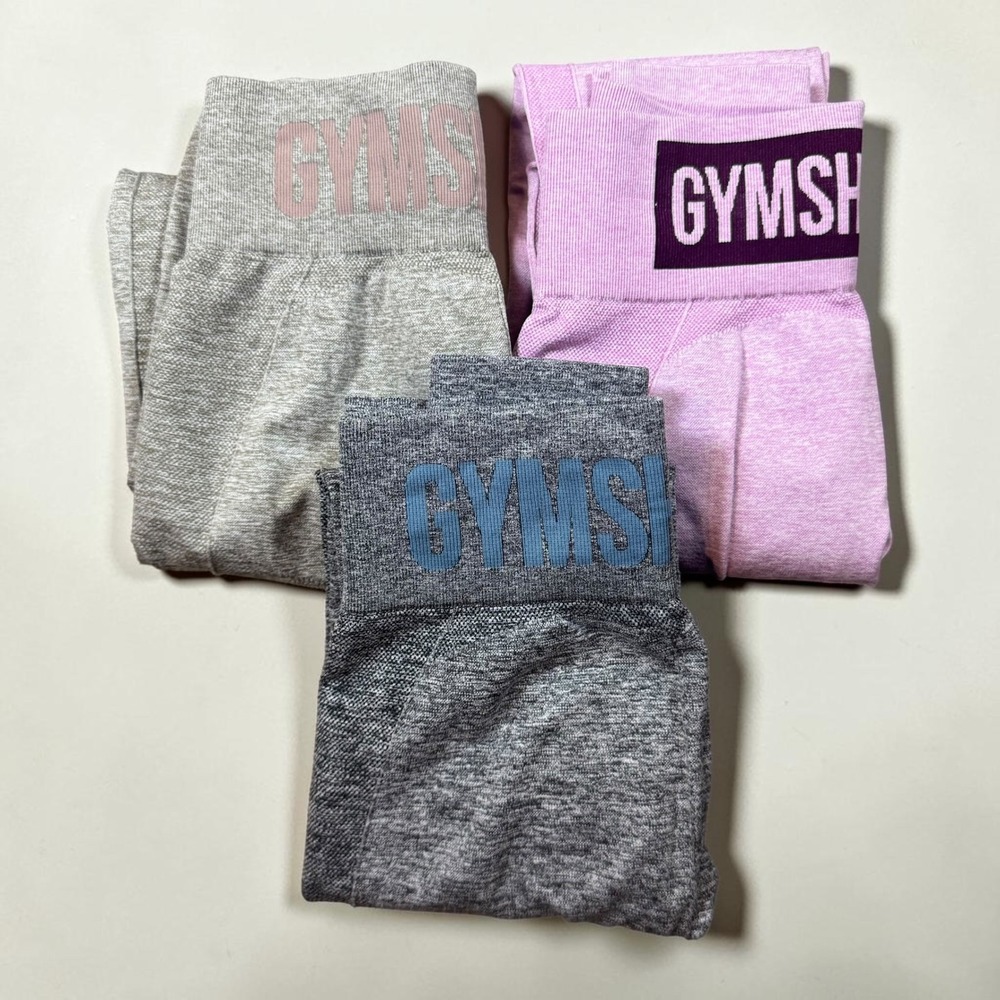 Gymshark Flex High Rise Seamless Leggings Bundle of 3 XS Grey Purple Charcoal